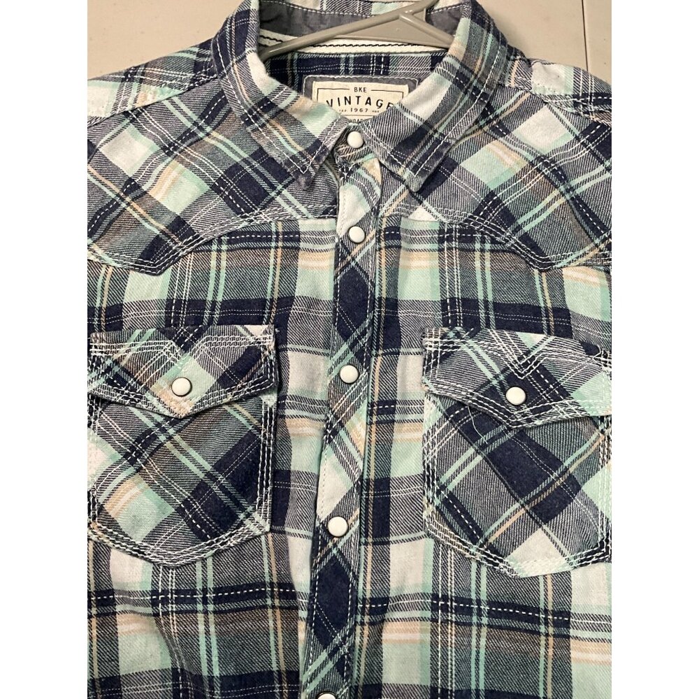 BKE Vintage 1967 Men's‎ Plaid Button-Up Shirt Medium Blue/Green